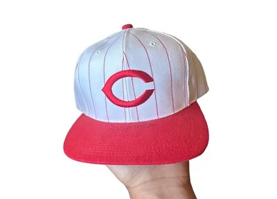 VTG Cincinnati Reds Joe Morgan Signed Sports Specialties Pinstriped SnapBack Hat - Image 1 of 4