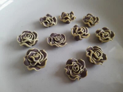 Job Lot Of 10 Brown with Cream Edges Polymer Clay Flowers 11x23mm approx - Image 1 of 4