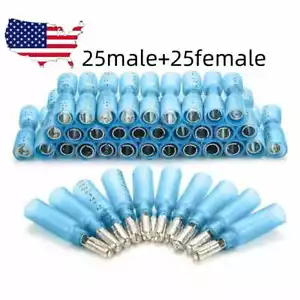 50PCS Heat Shrink Bullet Wire Connectors 16-14AWG Male Female Crimp Terminals - Picture 1 of 4