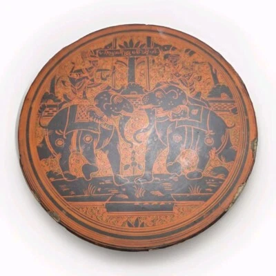 Caja de betel elefante pintada a mano laca birmana vintage  Foto 1 de 4