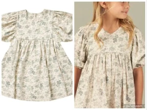 Rylee + Cru Jolene Fleurie Dress Ivory Blue Floral Linen Short Puff Sleeve 6-7 - Picture 1 of 15