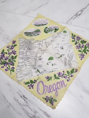 Pañuelo vintage Franshaw años 60 damas Hanky OREGON recuerdo estatal mcm Foto 1 de 4