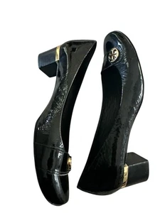 Scarpe Tory Burch Marion nere in vernice con tacco basso taglia 10,5 ottime condizioni - Foto 1 di 5