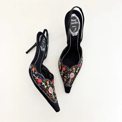 Редкие винтажные вышитые каблуки René Caovilla — US8 + коробка - Изображение 1 из 4