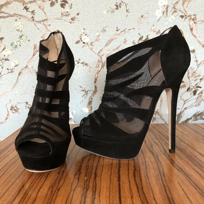 Jimmy Choo Kerfield Negro Gamuza/Malla Punta abierta Plataforma Tacones Botines Talla 6.5 (37) Foto 1 de 4