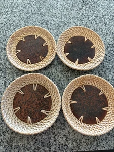 4 Ceramic And Wicker Coasters 5 Inch Round - Picture 1 of 7