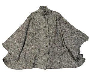 Poncho de Colección Herman Kay Gris Estilo Tweed Capa Larga Abrigo Mujer Grande Sin Capucha - Imagen 1 de 9