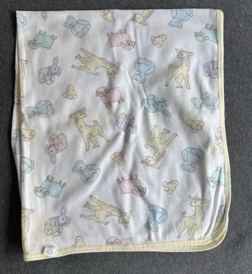 Винтажное хлопковое детское одеяло Carter's кремовая пастель животные желтая отделка жираф - Изображение 1 из 4