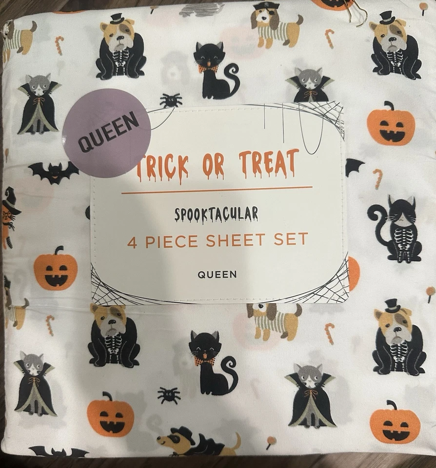 Truco o trato Spooktacular Juego de 4 hojas Halloween perros gatos calabazas murciélagos NUEVO Foto 1 de 2