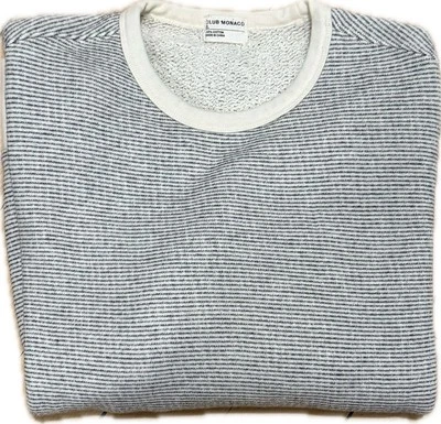 Club Monaco 100% Algodón Pequeña Sudadera Hombre en Crema con Rayas Negras Foto 1 de 4