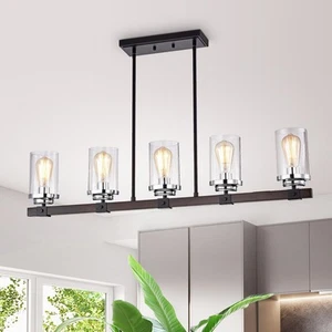 Henlu Chrome/Imitation Wood Grain/Forged Black 5-light Chrome,Black,Espresso - Picture 1 of 3