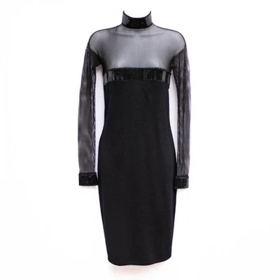 Vestido St. John Negro Malla Santana Tejido 6 Azulejos Lentejuelas Red Gótico De Colección EE. UU. Foto 1 de 4