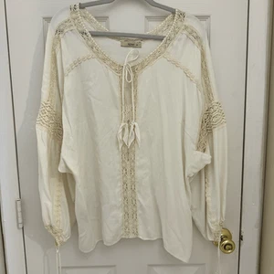 Etro Damen Boho Häkel Bluse Gr. 42 Medium creme fließend Langarm zum Binden - Bild 1 von 9