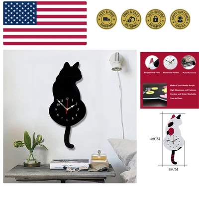 Reloj de Pared Creativo Hágalo Usted Mismo Gato Acrílico Reloj de Pared con Cola Oscilante Péndulo para L... Foto 1 de 4