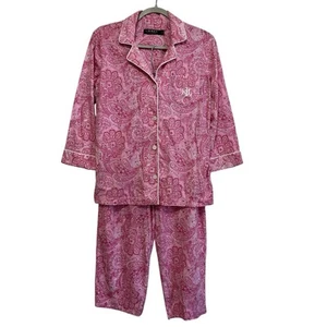 Lauren Ralph Lauren 3/4 Sleeve Classic Notch Pink Paisley Capri Pajama Set Small - Picture 1 of 18