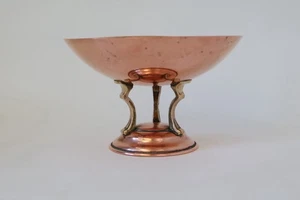 Vintage Rustic Linton Copper & Brass Pedestal Footed Serving Display Bowl Dish - Picture 1 of 9