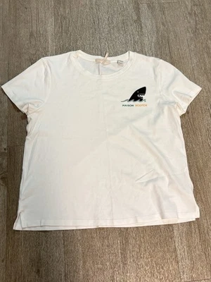 MAISON SCOTCH WOMENS SHARK GRAPHIC T-SHIRT SIZE M (LONG CROP TOP) - Image 1 of 4