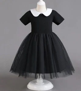 Girls WEDNESDAY ADAMS DRESS  |  Halloween Wednesday Costume NEW! CLEARANCE! - Picture 1 of 1