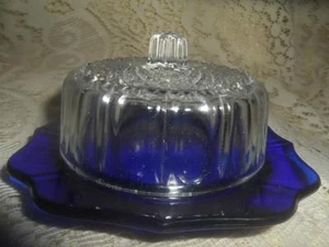 Vntg~Antq Cobalt Blue Imperial Glass KRAFT w/Crystal Domed Butter/Cheese Dish - Picture 1 of 12