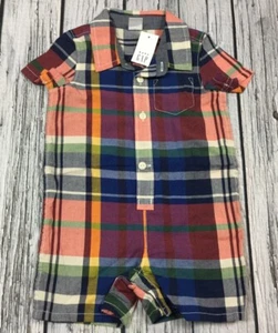 Baby Gap Boys 6-12 Months Plaid Shorts Cotton Romper. Nwt - Picture 1 of 4