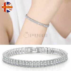 Rectangle Cubic Zirconia 6MM Wide Tennis Bracelet Bangle Sterling Silver Filled - Picture 1 of 12