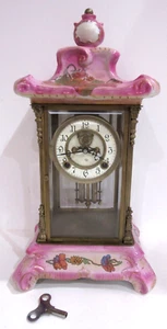 Antiker Ansonia Stil Kristall Regulator Porzellan Uhr 8 Tage, Uhrzeit/Schlag - Bild 1 von 19