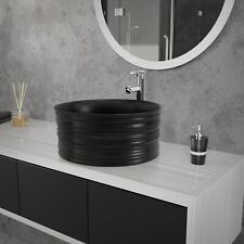 Lavabo negro mate cerámica diseño redondo sobre encimera o pared Ø 410x180 mm