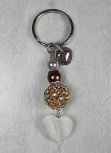 Rhinestone Ball Glass Pearl Shell Copper Silver Keychain Handmade New - Picture 1 of 4