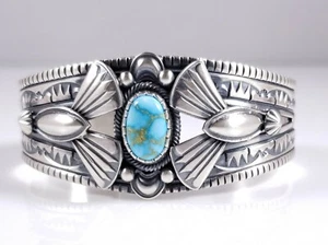 Derrick Gordon Navajo Sterling Silver Cuff Bracelet Gold Web Kingman Turquoise  - Picture 1 of 9