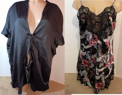 De Colección VICTORIA'S SECRET Floral SATINADO Camisón Sin Mangas + Nuevo Lote Bata Negra Conjunto Salón Foto 1 de 4