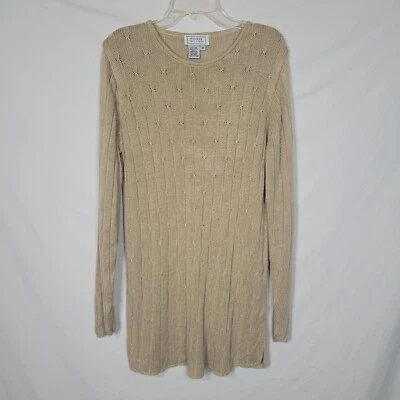 Suéter Jennifer Moore Mezcla de Lino Mujer M Beige Fino Tejido con Cable Túnica Preppy Foto 1 de 4