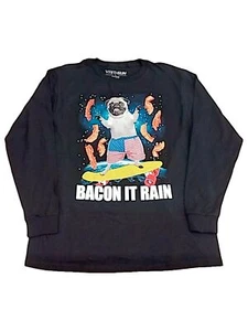 Boys Black Bacon It Rain Tee Shirt Galaxy Pug Puppy Dog Long Sleeve T-Shirt S - Picture 1 of 1