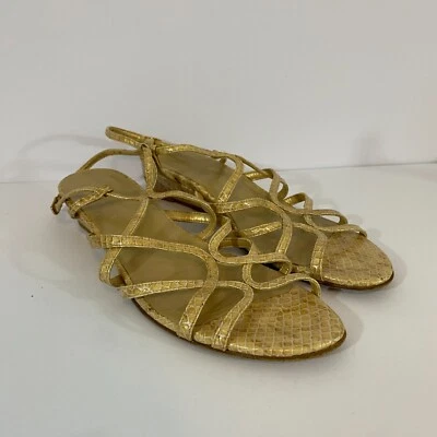 Stuart Weitzman Tan Snake Print Leather Strappy Wedge Open Toe Sandals Womens 9 - Image 1 of 4
