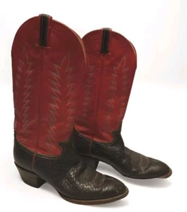 Hondo Boots Mens 13D Cowboy Exotic Hide Leather Red Black Western Style Heel VTG - Picture 1 of 21
