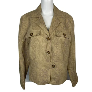 Worthington Jacket Blazer Womens 16 Beige Snake Print Linen Lightweight Buttons - Picture 1 of 8