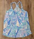 Lilly Pulitzer Aleida Tank Top "Aboat Time" Cotton Modal XS Blue Boat Print