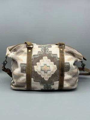 Myra Bag Duffle Travel Southwest Tapestry Cotton Leather Boho Western Carry On - Image 1 of 4