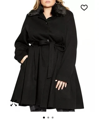 ABRIGO CITY CHIC BLUSHING BELLE Talla Grande M(18) Negro Nuevo con Etiquetas Cuello de Piel Sintética Foto 1 de 4