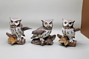 Vintage Homco Porcelain Owl Figurines Set 3 Statue Bird - Picture 1 of 11