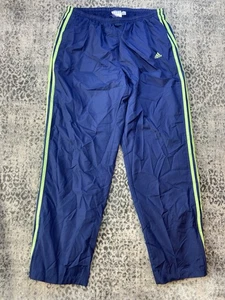 Adidas Track Pants Men XL Three Stripe Windbreaker Navy / Green Stripes Zip Cuff - Picture 1 of 17