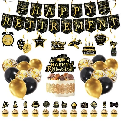 52PCS Happy Retirement Party Decorations for Men Women, Black and Gold Retire... - Image 1 of 4