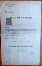  JUDAICA birth certificate 1919 Italy Triest  jews family WEISZ/ NORDLINGER