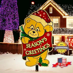 90er Vintage 26,75" Weihnachten Urlaub Teddybär Kunststoff Hof Schild Außendeko - Bild 1 von 24