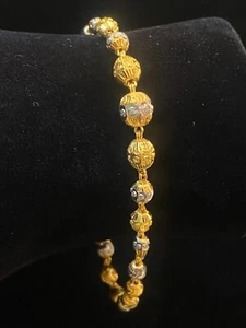 Stunning Dubai Handmade Ball Beads Bracelet In 916 Stamped 22Karat Yellow Gold - Picture 1 of 12