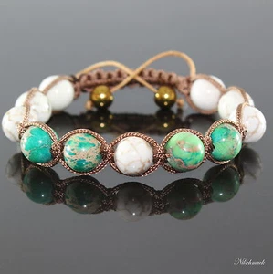 Boho Damen Armband mit grüne Jaspis Natursteine-Handgefertigt & Verstellbar - Bild 1 von 1