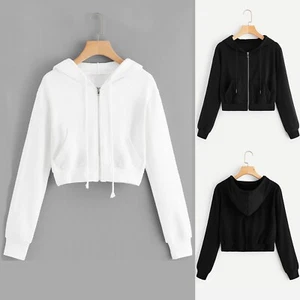Hooded Casual Solid Shirt Zipper Pocket Sleeve Sweatshirt Women's Long Blouse - Picture 1 of 11