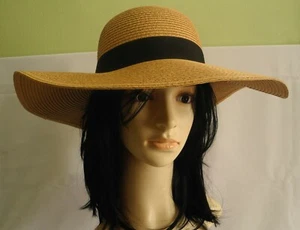 Neu Damen Frauen große breite Krempe Stroh Sommer Hut Sonnenblende Schlapp Sonne Strand Kappe - Bild 1 von 15