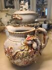 Kaldun Bogle Style Majolica Squirrel & Acorn  Covered Bowl And Pitcher