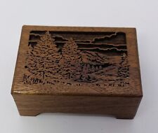 Hand Carved Wooden Mini Lasercraft EVERGEEN Music Box Square Tree Forest Design