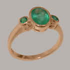 Solid 14ct Rose Gold Natural Emerald Womens Trilogy Ring - Sizes J to Z